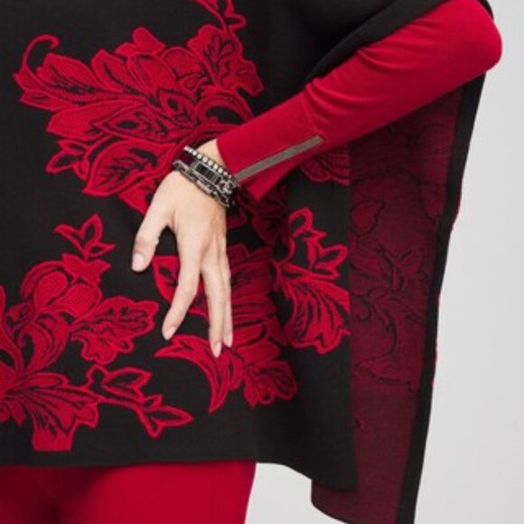 NWT CHICO'S Jacquard Embroidered Mock Neck Poncho S/M - Picture 5 of 7